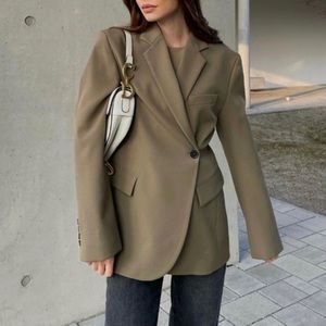 Zara Double Breasted Buttoned Blazer Khaki Sz XS